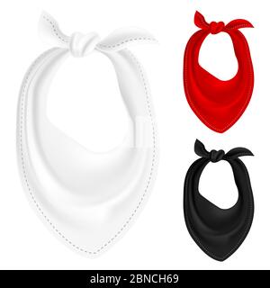 Vector realistic neck bandanas or scarfs isolated on white background. Illustration of scarf and shawl clothing collection Stock Vector
