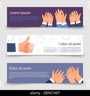 Applause flat set of banners template with clapping hands. Vector illustration Stock Vector