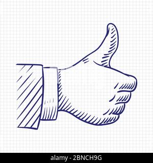 Thumbs up like hand sketch vector illustration isolated on white background Stock Vector