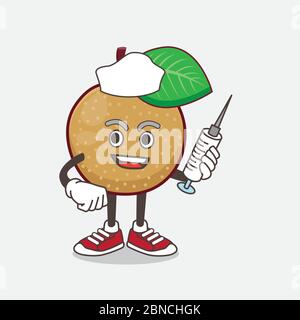 An illustration of Nashi Pear cartoon mascot character as nurse with medical syringe Stock Vector