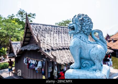 Samut Prakan, Thailand - February16, 2016: View of the Thai old traditional house of Ancient City or Ancient Siam or Mueang Boran, outdoor park museum Stock Photo