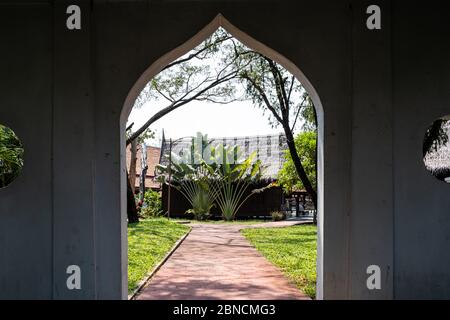 Samut Prakan, Thailand - February16, 2016: View of the Thai old traditional hous of Ancient City or Ancient Siam or Mueang Boran, outdoor park museum Stock Photo