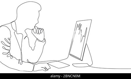 businessman working on laptop computer - single line drawing Stock Vector