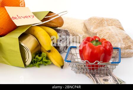 food delivery during the quarantine period. products in a paper bag Stock Photo