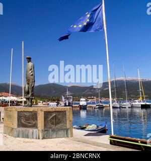 fisherman statue in the port of Sami,Cephalonia ,(Kefalonia), island, Ionian Sea, Greece Stock Photo