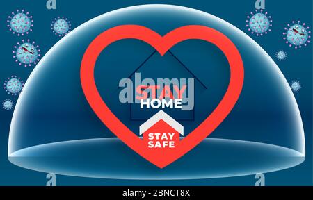stay home, stay safe protection of hearts from all different virus Stock Vector