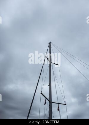 Mast of the ship on the background of a stormy, dramatic sky Stock ...