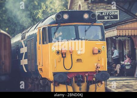 Retro view close up of train controls inside vintage UK diesel ...