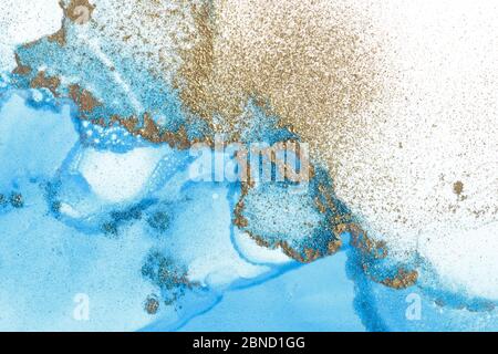 Abstract Coral Reef Beach Background. Alcohol inks painting on canvas. Modern art. Contemporary art. Stock Photo