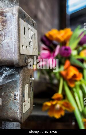 Vintage electrical plug sockets Stock Photo