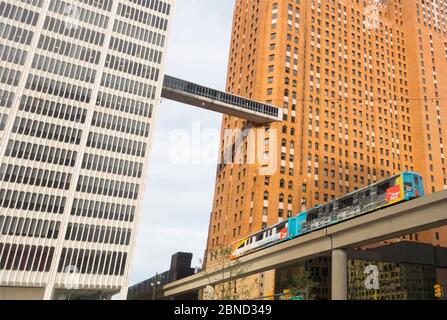 people mover train in downtown Detroit Michigan Stock Photo