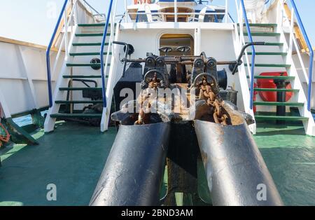 interior and mechanisms of a sea ship Stock Photo