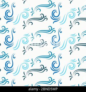 Pattern of spiral motifs of shade of blue on a white background. Swirls seamless ornament in blue color. Stock Vector