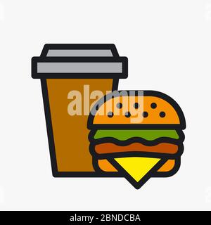 illustration of the coffee and burger icon for take away service Stock Vector