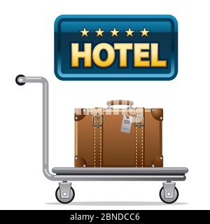 illustration of the cart with luggage and hotel signboard Stock Vector