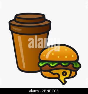illustration of the coffee and burger icon for take away service Stock Vector