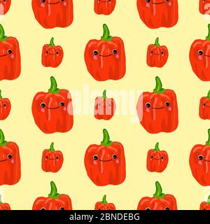 PATTERN seamless pepper. bell pepper red character. children's illustration. Vegetarianism and vegetarian. Vegetables.. Stock Photo