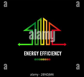 Home energy efficiency class sign. Eco house logo design. Vector illustration on a black Stock Vector