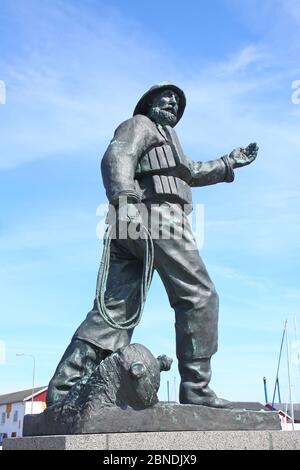 Statue representing Danish fisherman and maritime rescue worker Skagen Harbour, Denmark. Stock Photo