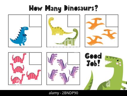 How many dinosaurs do you see. Count and write the number Stock Vector