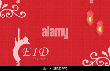 Red Color Eid Mubarak design.FreepikAbstract beautiful eid mubarak religious background. Stock Photo