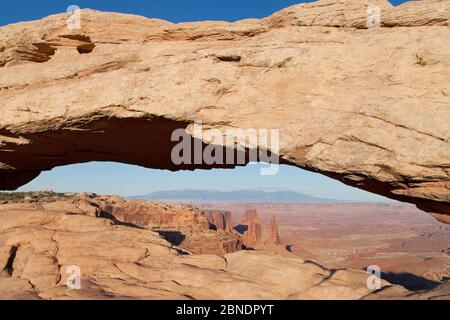 Mesa Arch at dusk, Island in the Sky, Canyonlands National Park, Utah, United States. Stock Photo