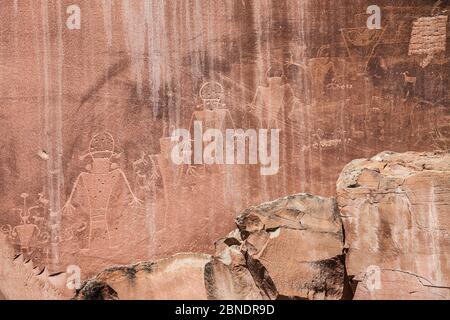 Capitol Reef Petroglyphs, Capitol Reef National Park, Utah, United States. Stock Photo