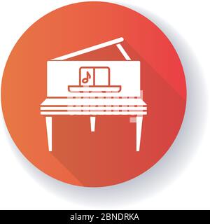 Grand piano red flat design long shadow glyph icon Stock Vector