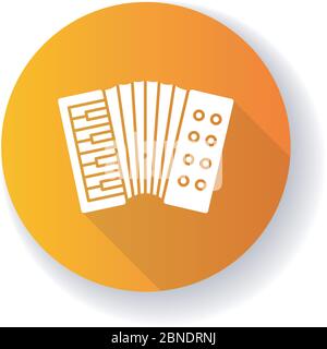 Accordion orange flat design long shadow glyph icon Stock Vector