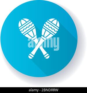 Maracas blue flat design long shadow glyph icon Stock Vector