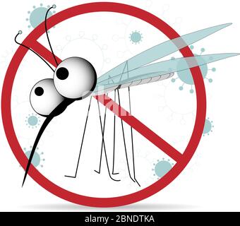 Funny mosquito prohibition sign. Stop insects. Vector character with wings.. Stock Vector
