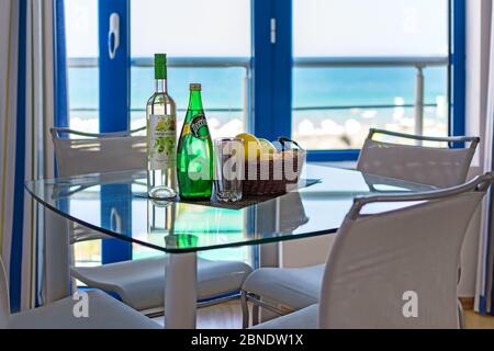 Sunny Beach, Bulgaria - July, 07, 2019 :Elegant and comfortable home & hotel bedroom interior in the largest resort on the Bulgarian Black Sea coast. Stock Photo