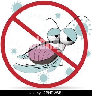 Funny mosquito prohibition sign. Stop insects. Vector character with wings.. Stock Vector