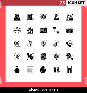 Set of 25 Modern UI Icons Symbols Signs for student, user, fort, man, finance Editable Vector Design Elements Stock Vector