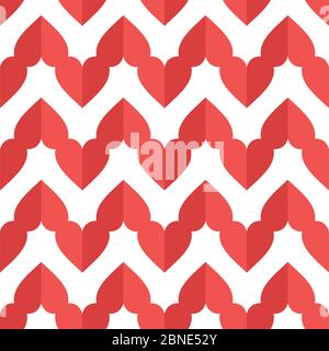 Red hearts seamless pattern. Abstract geometric wrapping texture. Packaging design in flat style. Suitable for gift wrap or greeting card to Valentine Stock Vector