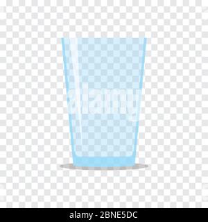 Empty transparent glass for water or juice. Flat icon isolated on checkered background. Stylized vector eps10 illustration with transparency. Stock Vector