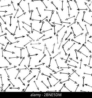 Hand drawn straight arrows randomly placed on white background. Seamless pattern. Right, left, up and down abstract pointers with arrowheads wrapping Stock Vector