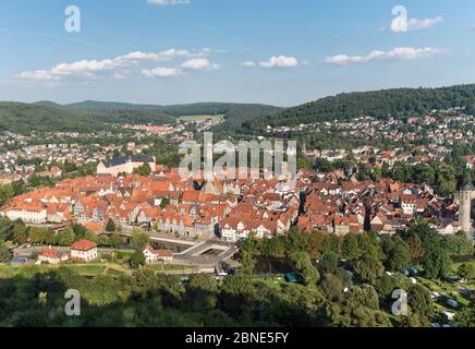 aerial view of historic city center of Hann. Münden Stock Photo