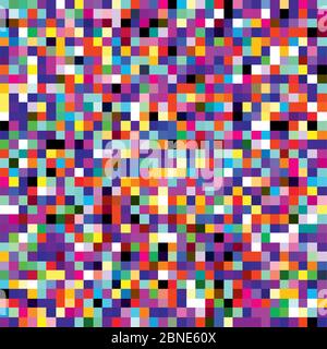 Colorful pixel mosaic seamless pattern. Repeating texture with multiple colors square dots. Retro 8-bit video game style geometric vector background. Stock Vector