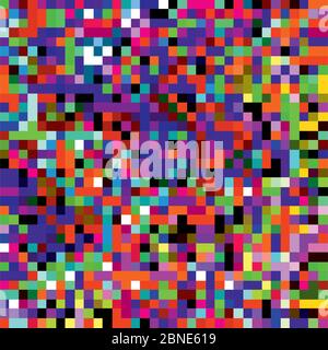 Colorful pixel mosaic seamless pattern. Repeating texture with multiple colors square dots. Retro 8-bit video game style geometric vector background. Stock Vector