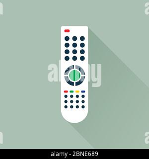Remote control for TV or media center. Flat icon with long shadow effect. Infrared controller symbol. Vector eps8 illustration. Stock Vector