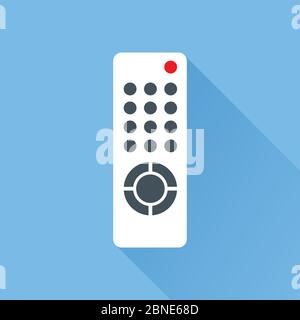 Remote control for TV or media center. Flat icon with long shadow effect. Infrared controller symbol. Vector eps8 illustration. Stock Vector