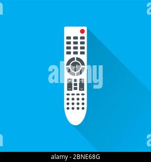 Remote control for TV or media center. Flat icon with long shadow effect. Infrared controller symbol. Vector eps8 illustration. Stock Vector
