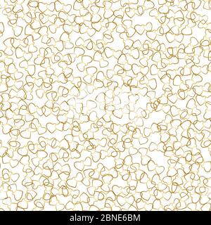 Two hearts seamless pattern. Golden pairs of heart symbols randomly placed on white background. Love style wrapping texture for Valentine day gift or Stock Vector