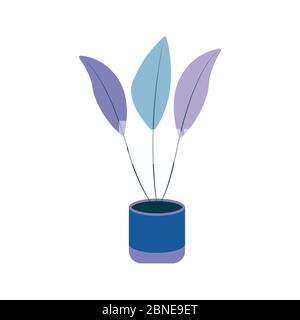 Potted plant, flower with long leaves. Single blue flat illustration vector Stock Vector