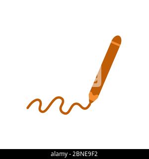 The pencil draws a zigzag line in brown. On white background. The subject of stationery for drawing. Write down. Cartoon vector illustration Stock Vector