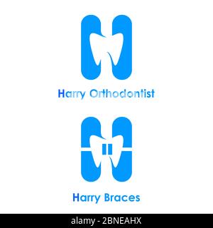 Initial letter H graphic logo template, dental care and braces design concept, isolated on white background. Stock Vector