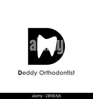 Abstract tooth logo, with negative space style on letter D design concept, isolated on white background. Stock Vector