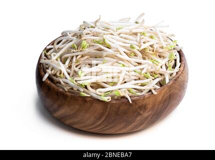 Beansprout  in wooden bowl isolated on white Stock Photo