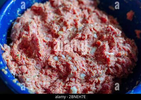 meat stuffing for making meatballs. Stock Photo